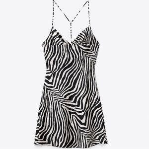 Zara Zebra Print Satin Effect Cowl Neck Mini Dress
